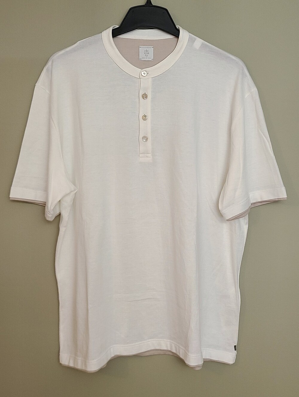 Eleventy Platinum Men's Cotton Henley T Shirt Short Sleeve Ivory Size XXL
